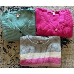 Bundle of Girl's Sweaters Cat & Jack Size 14-16 Pink Green Cardigan Pull Over
